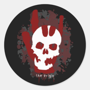The Origin Hand Sign Schedel Bloedspatten Rocker C Ronde Sticker