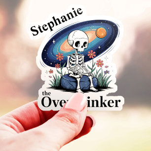 The Overthinker Skelet Melkweg Aangepaste Naam Vin Sticker
