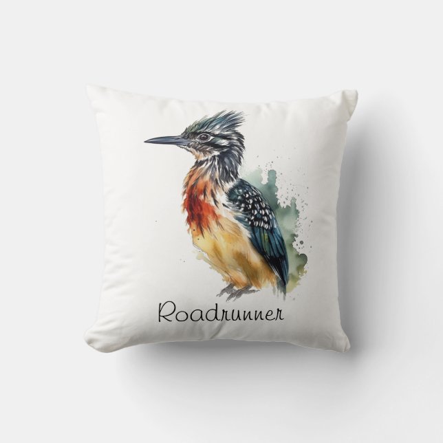 The Painted Runner, Waterverf Roadrunner op maat Kussen (Voorkant)