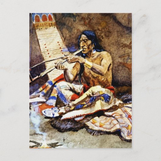 "The Peace Pipe" van Charles M Russell Briefkaart (Voorkant)