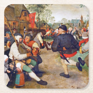 The Peasant Dance, Pieter Bruegel Vierkante Kartonnen Onderzetter
