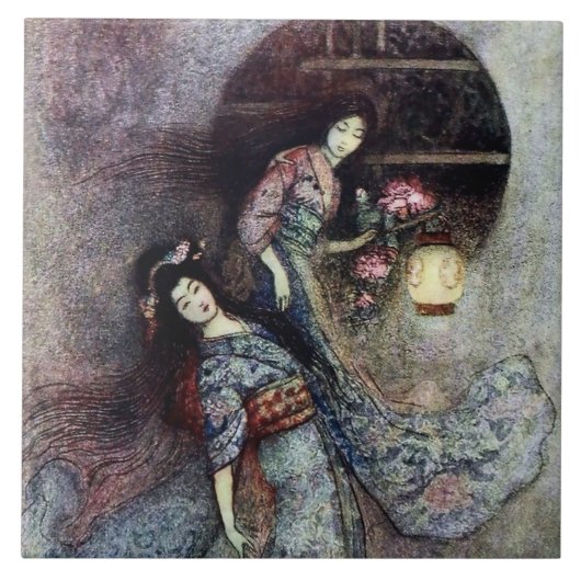 “The Peony Lantern” by Warwick Goble Tegeltje (Voorkant)