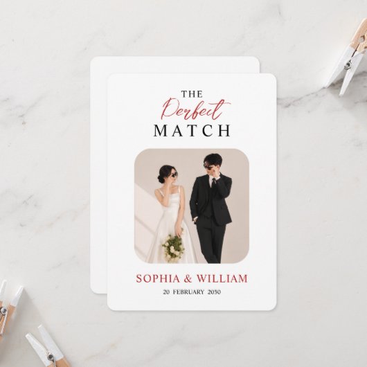 The Perfect Match | Faire-Part de Mariage Moderne (Devant/Arrière en situation)