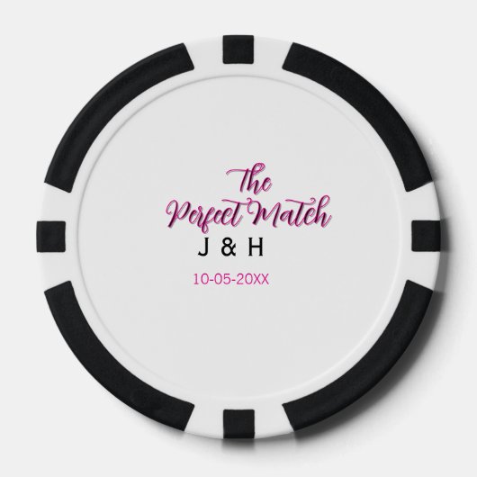 The perfect match pink black name date wedding cou poker chips (Voorkant)