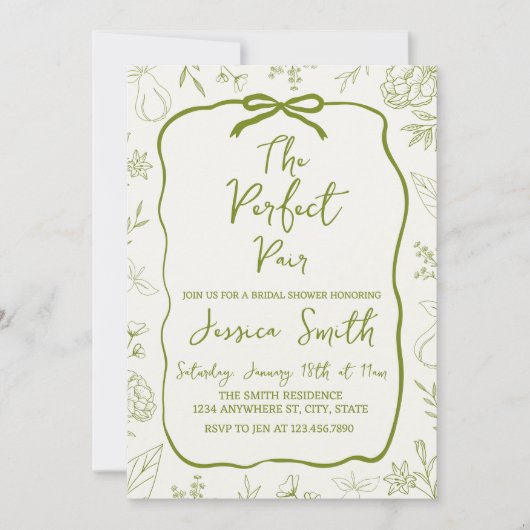 The Perfect Pair Green Bridal Shower Invitation (Devant)