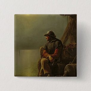 The Pilot Keeps Watch, 1851 Vierkante Button 5,1 Cm