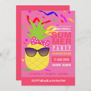 The Pink Tropical Summer Girl Birthday Party Invit Kaart