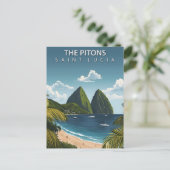 The Pitons Saint Lucia Vintage Travel Briefkaart (Staand voorkant)