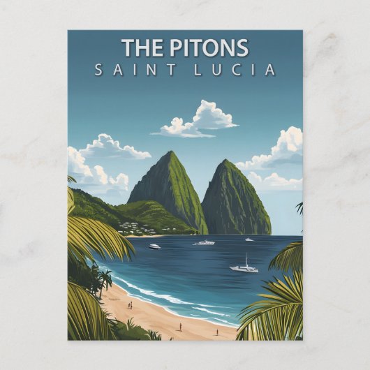 The Pitons Saint Lucia Vintage Travel Briefkaart (Voorkant)