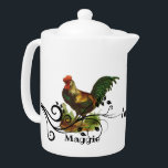Thé Pot Tea Pot Personnalisé Rooster<br><div class="desc">Parfait pour une cuisine de campagne,  ce thé blanc coq est personnalisé avec votre prénom.</div>