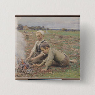 The Potato Gatherers, 1898 Vierkante Button 5,1 Cm