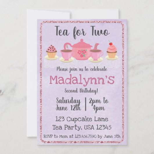 Thé pour deux deuxième invitation violette anniver (Devant)