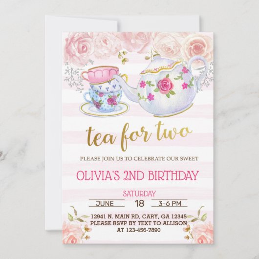 Thé pour deux filles invitation de deuxième annive (Devant)