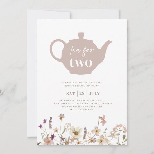 Thé Pour Deux Invitation Florale Anniversaire (Devant)