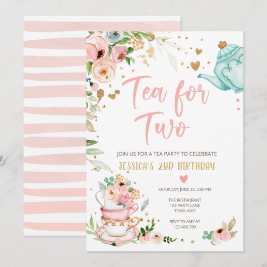 Thé pour deux invitations anniversaire Floral Tea (Devant / Derrière)