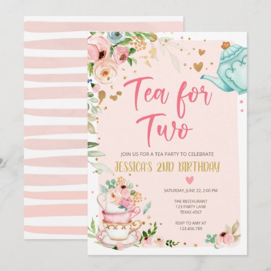 Thé pour deux invitations anniversaire Floral Tea  (Devant / Derrière)
