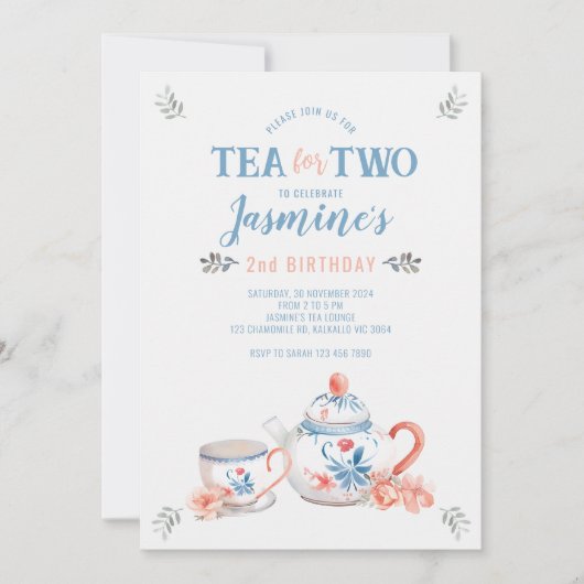 Thé pour deux invitations d'anniversaire (Devant)