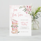 Thé Pour Deux Teups Thème Anniversaire Invitation (Debout devant)