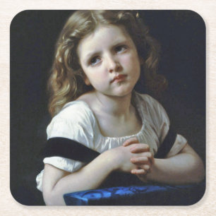 The Prayer, Bouguereau Vierkante Kartonnen Onderzetter