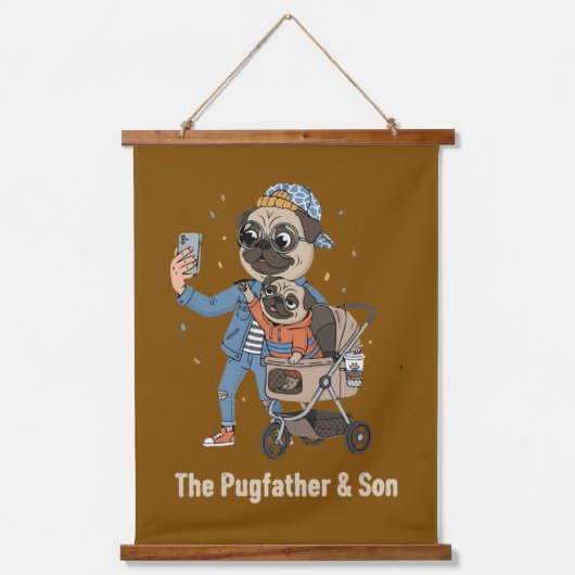 The Pugfather & Son | Funny Pug Dad & Puppy Selfi Hangend Wandkleed (Voorkant)