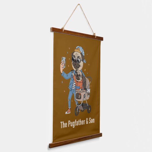 The Pugfather & Son | Funny Pug Dad & Puppy Selfi Hangend Wandkleed (Gebogen)