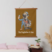 The Pugfather & Son | Funny Pug Dad & Puppy Selfi Hangend Wandkleed (Slaapkamer)