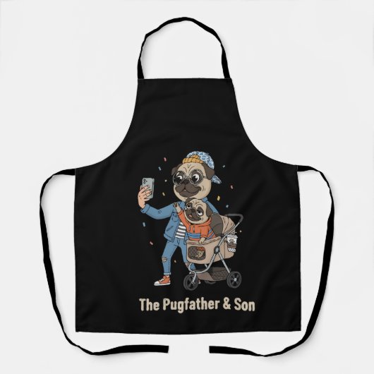 The Pugfather & Son | Funny Pug Dad & Puppy Selfi Schort (Voorkant)