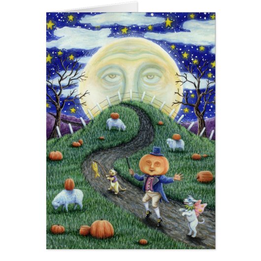 THE PUMPKIN MAN MEETING MAN IN THE MOON CARD (Devant)