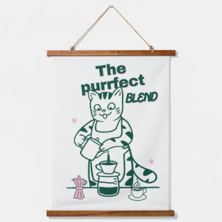 The purrfect blend- Funny Cat and Coffee Pun Hangend Wandkleed