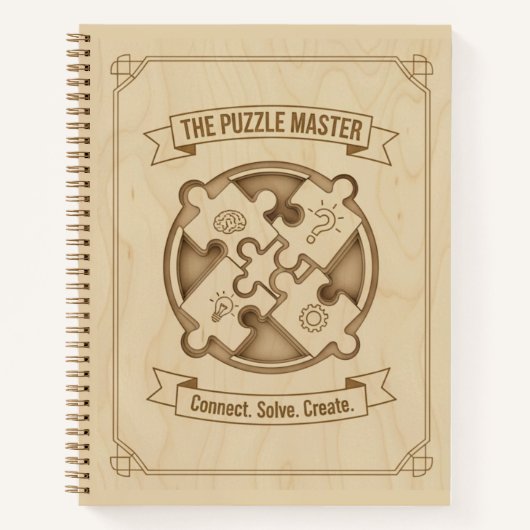 The Puzzle Master Connect Solve Create Wood Notitieboek (Voorkant)