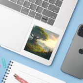 The Quiet Farm - Square Vinyl  Sticker (Laptop met iPhone)