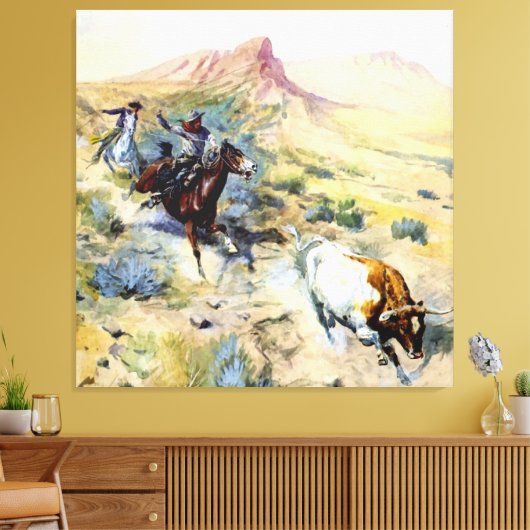 “The Quitter” Westerse kunst van Charles M Russell Canvas Afdruk (Insitu (Woonkamer))