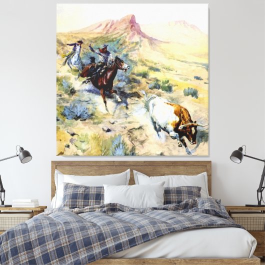 “The Quitter” Westerse kunst van Charles M Russell Canvas Afdruk (Insitu (Slaapkamer))