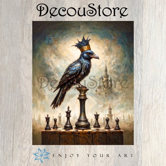 The Raven King on Chessboard Decoupage Tissuepapier