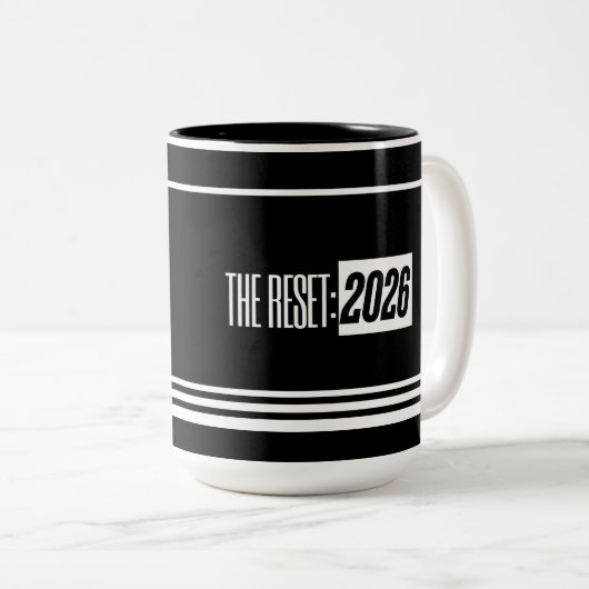 The Reset 2026 Minimal Black & White Mug (Devant droit)