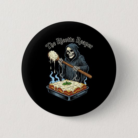 The Ricotta Reaper Funny Italian Halloween Lasagna Ronde Button 5,7 Cm (Voorkant)