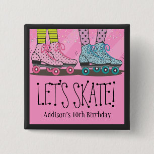 The Roller Skating Birthday Party Favor for Girls Vierkante Button 5,1 Cm