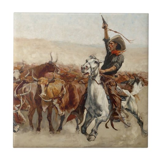 The Roundup Western Art van Frederic Remington Tegeltje (Voorkant)