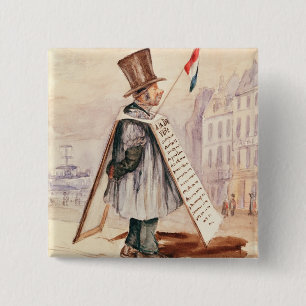The Sandwich Board Man, Boulevard du Temple, 1839 Vierkante Button 5,1 Cm