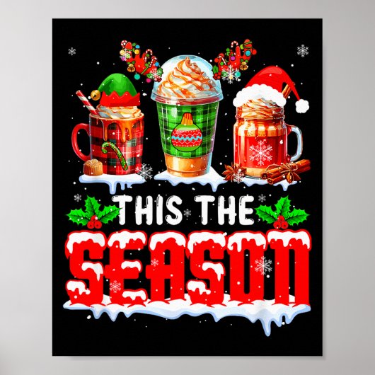 The Season Christmas Three Santa Reindeer Elf Coff Poster (Voorkant)