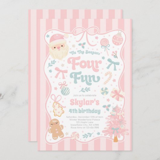 The Season Four Fun Christmas Bow 4th Birthday Kaart (Voorkant / Achterkant)