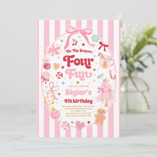 The Season Four Fun Christmas Bow 4th Birthday Kaart (Staand voorkant)