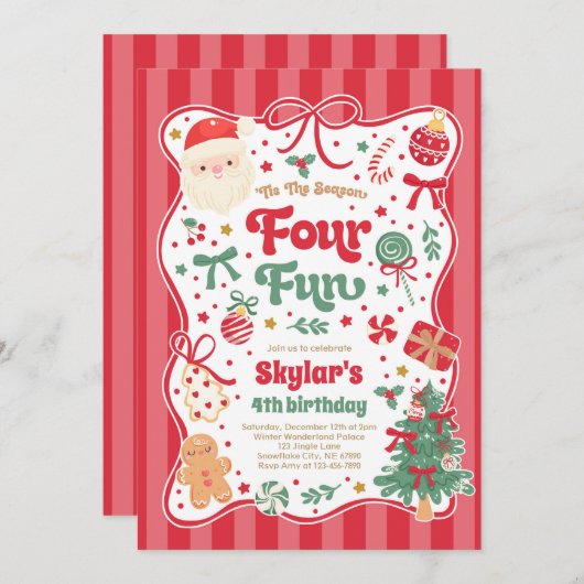 The Season Four Fun Christmas Bow 4th Birthday Kaart (Voorkant / Achterkant)