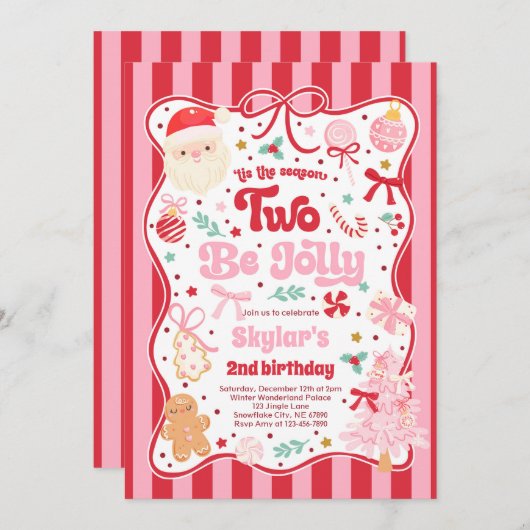 The Season Two Be Jolly Christmas Bow 2nd Birthday Kaart (Voorkant / Achterkant)