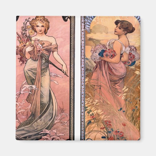 The seasons (Spring, Summer) Alphonse Mucha Magneet