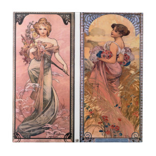 The seasons (Spring, Summer) Alphonse Mucha Tegeltje