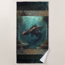 "The Seeker" onderwater draak strandhanddoek