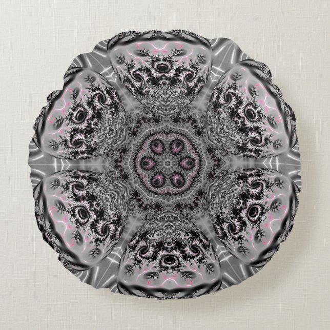 The Silver Fractal Garden Rond Kussen (Voorkant)