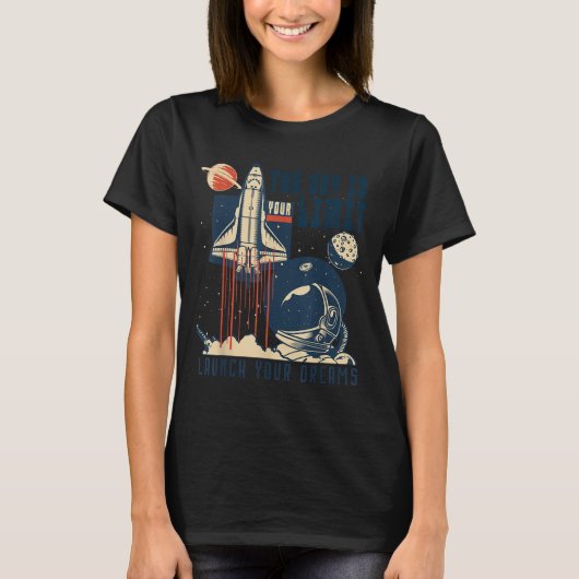 The Sky Is Your Limit Space Rocket Shuttle Motivat T-shirt (Voorkant)