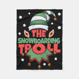The Snowboarding Troll Funny KerstPajama - Sn Fleece Deken